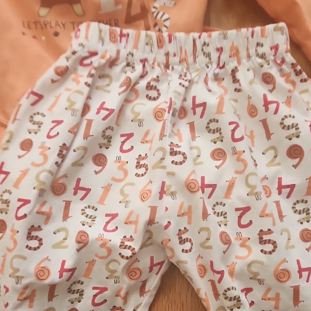 Orange Graphic Peplum Long Sleeves Tee With Number Design Pants